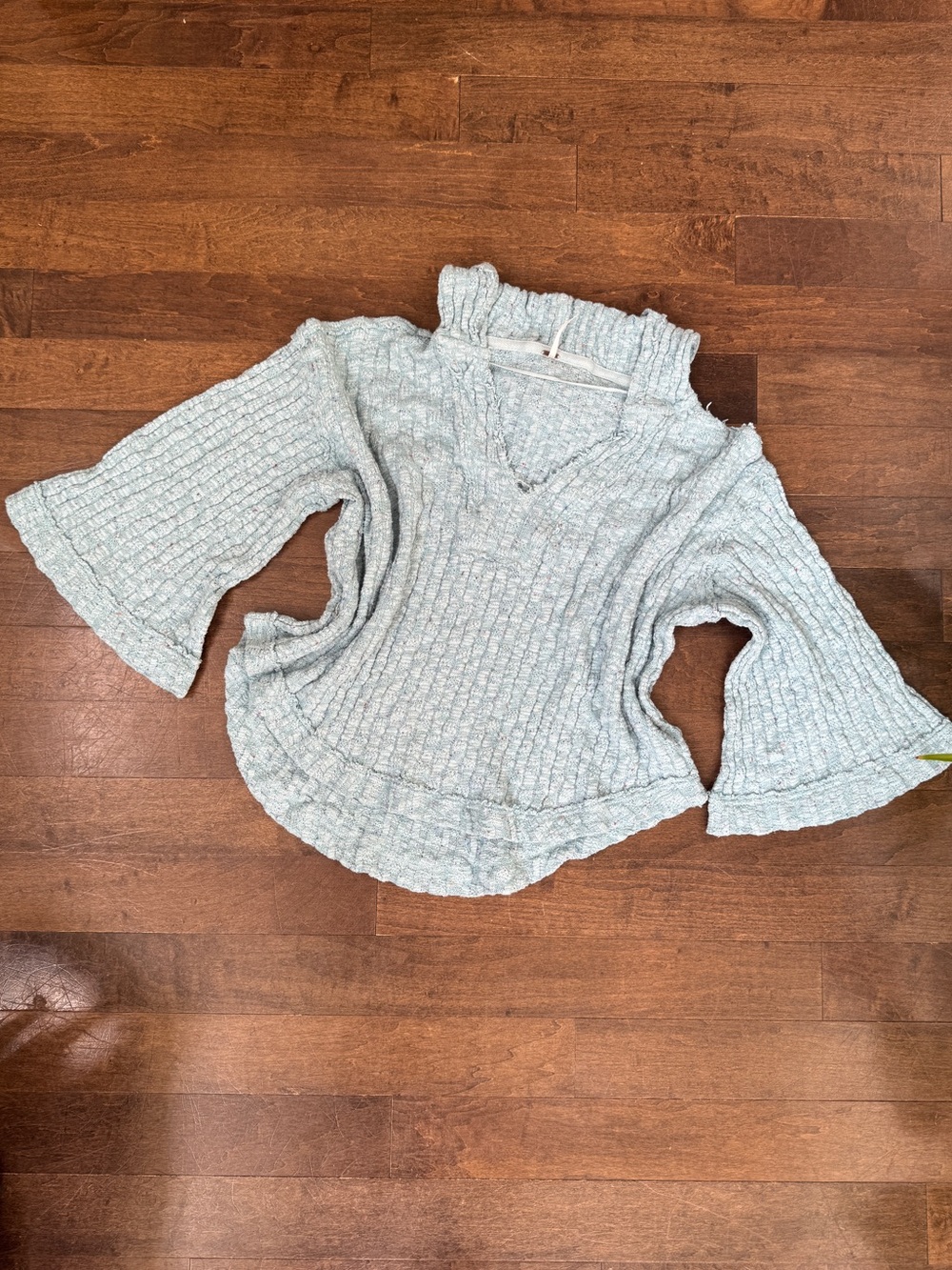 Free people Light blue hooded oversized knit sweater poncho with bell sleeves